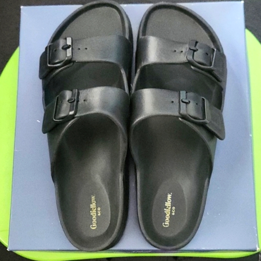 Mens Goodfellow & Co. double buckle slip on sandals